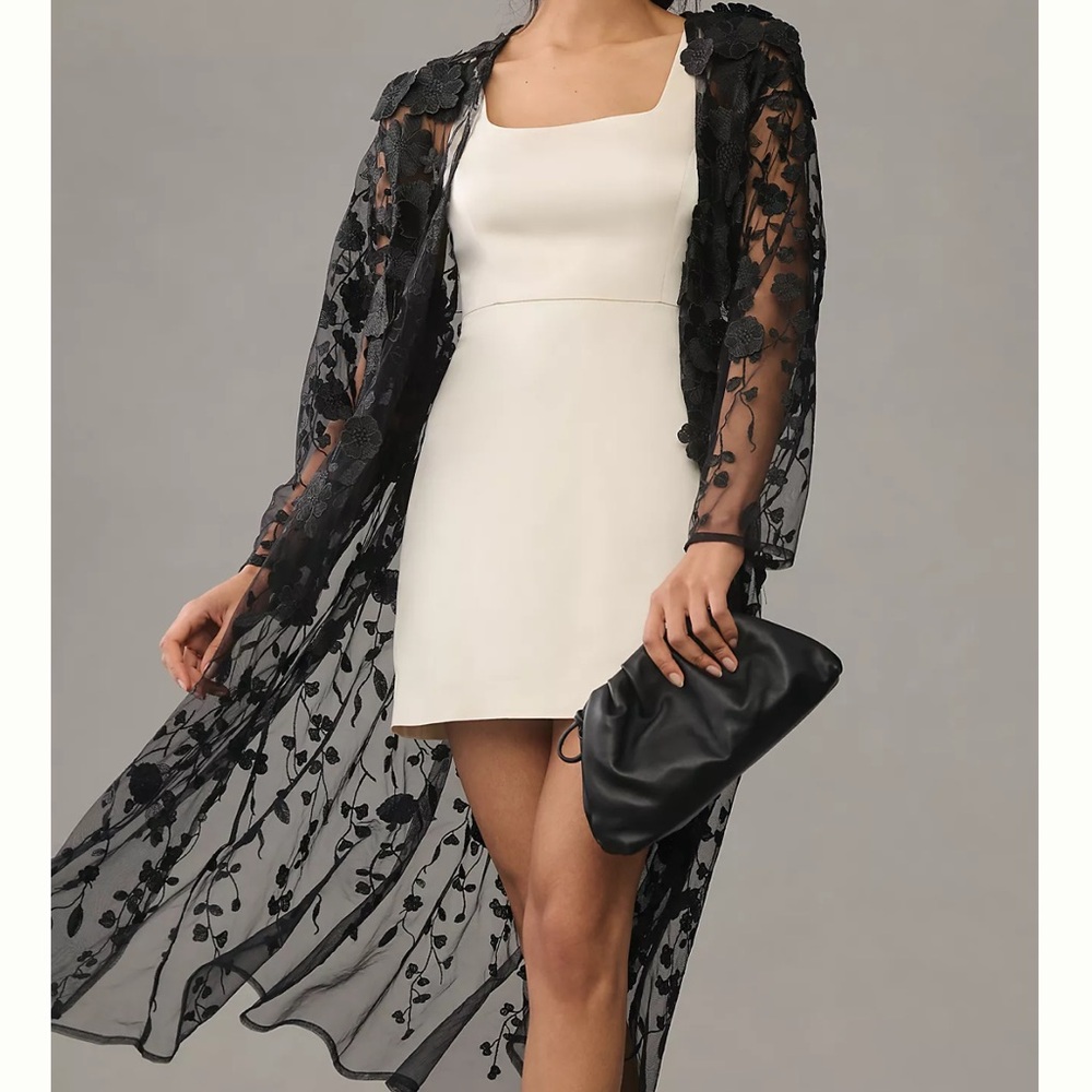 Anthropologie Black Sheer Floral Robe Maeve